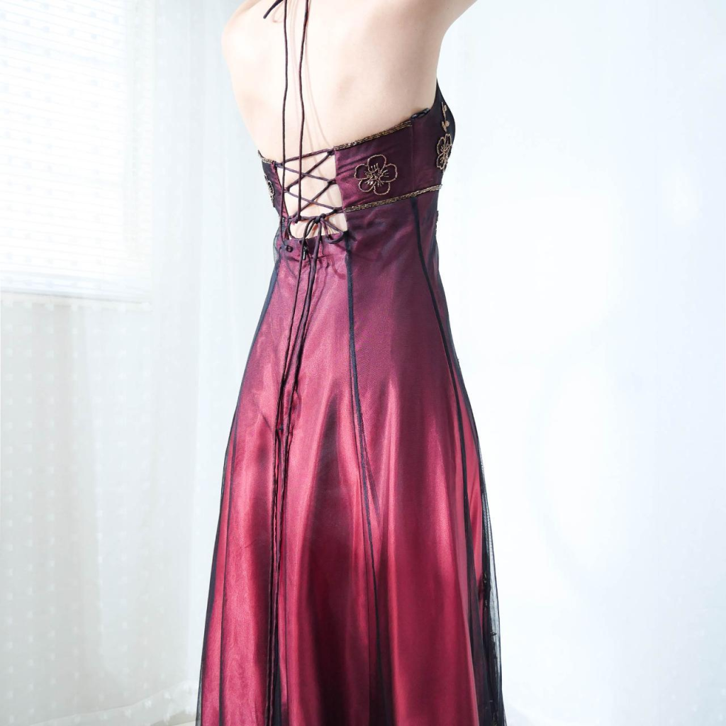 Vintage Fuchsia Halter-Neck A-Line Beaded Chiffon Long Formal Prom Dresses Formal Evening Gown