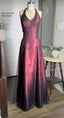 Vintage Fuchsia Halter-Neck A-Line Beaded Chiffon Long Formal Prom Dresses Formal Evening Gown
