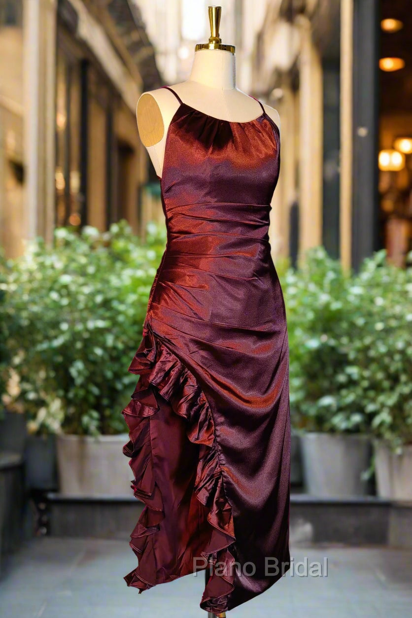 Burgundy Homecoming Dresses Vintage Backless Ruffle Asymmetrical Midi Length Party Dresses Secondary image