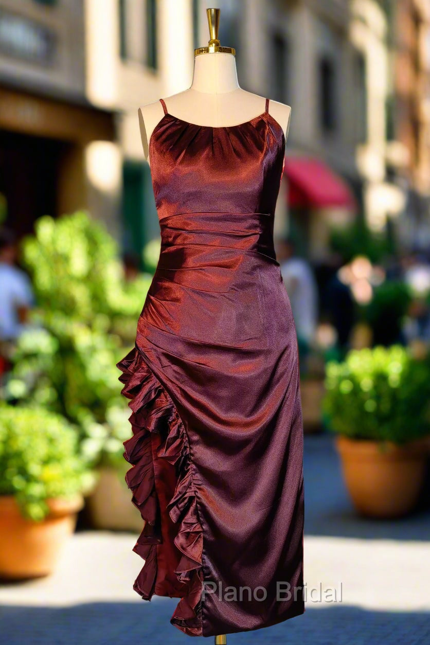 Burgundy Homecoming Dresses Vintage Backless Ruffle Asymmetrical Midi Length Party Dresses Main image