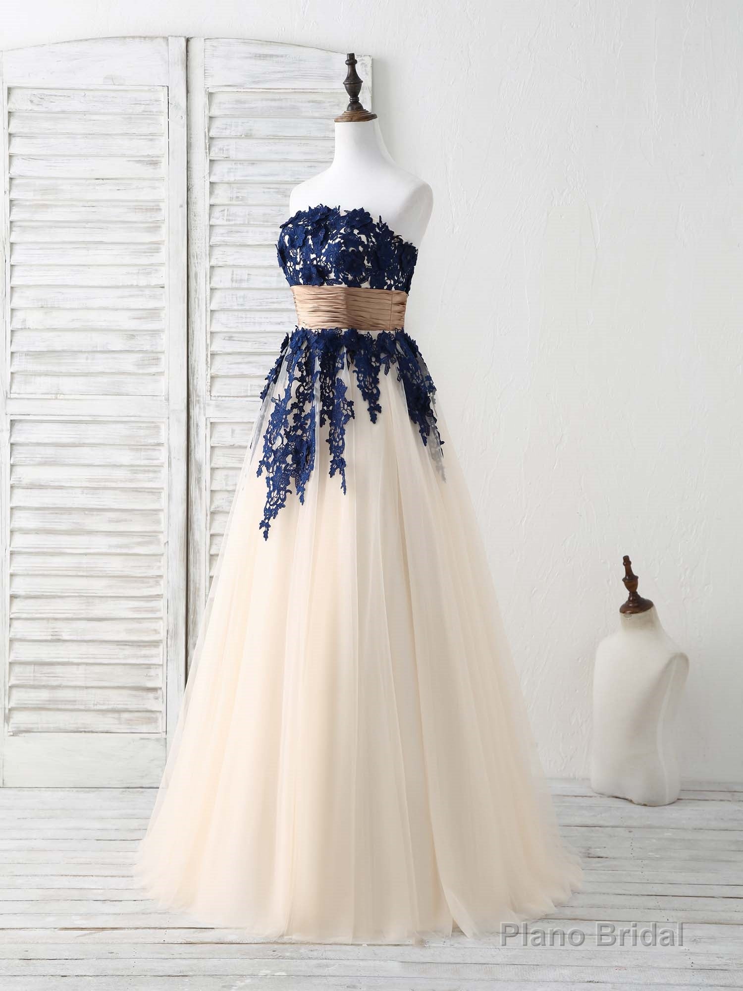 Burgundy Lace Applique Tulle Long Prom Dress Burgundy Bridesmaid Dress Main image