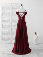 Burgundy Lace Chiffon Long Prom Dress Burgundy Bridesmaid Dress
