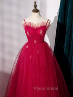 Burgundy Layered Tulle Long Formal Prom Dresses, Wine Red Long Formal Evening Dresses