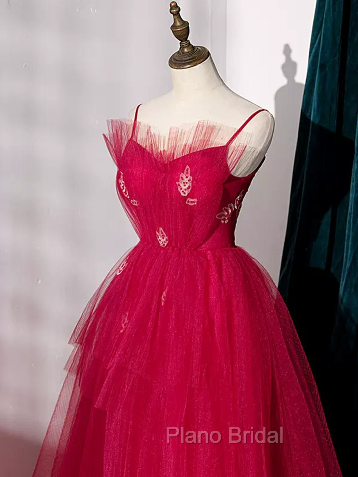 Burgundy Layered Tulle Long Formal Prom Dresses, Wine Red Long Formal Evening Dresses