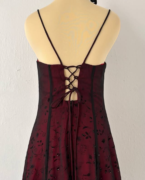 Vintage Burgundy A Line Spaghetti Straps Long Formal Prom Dresses Formal Evening Dresses