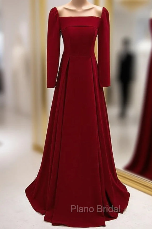 Burgundy Long Sleeve See Through Neck Formal Prom Dresses Main image