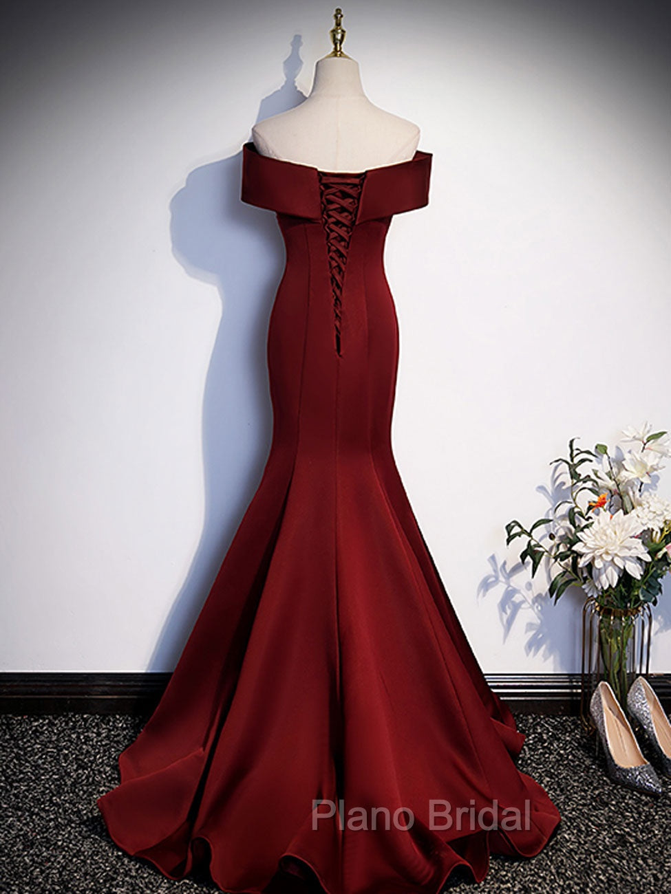 Burgundy Mermaid Long Formal Prom Dresses, Burgundy Formal Evening Dresses