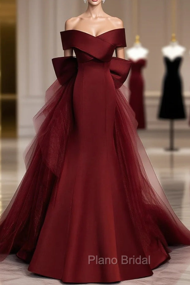 Burgundy Mermaid Long Formal Prom Dresses, Burgundy Formal Evening Dresses Main image