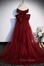Burgundy Mermaid Long Formal Prom Dresses, Off the Shoulder V-Neck Formal Evening Dresses