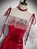 Burgundy Mermaid Long Formal Prom Dresses, Velvet Long Formal Dresses