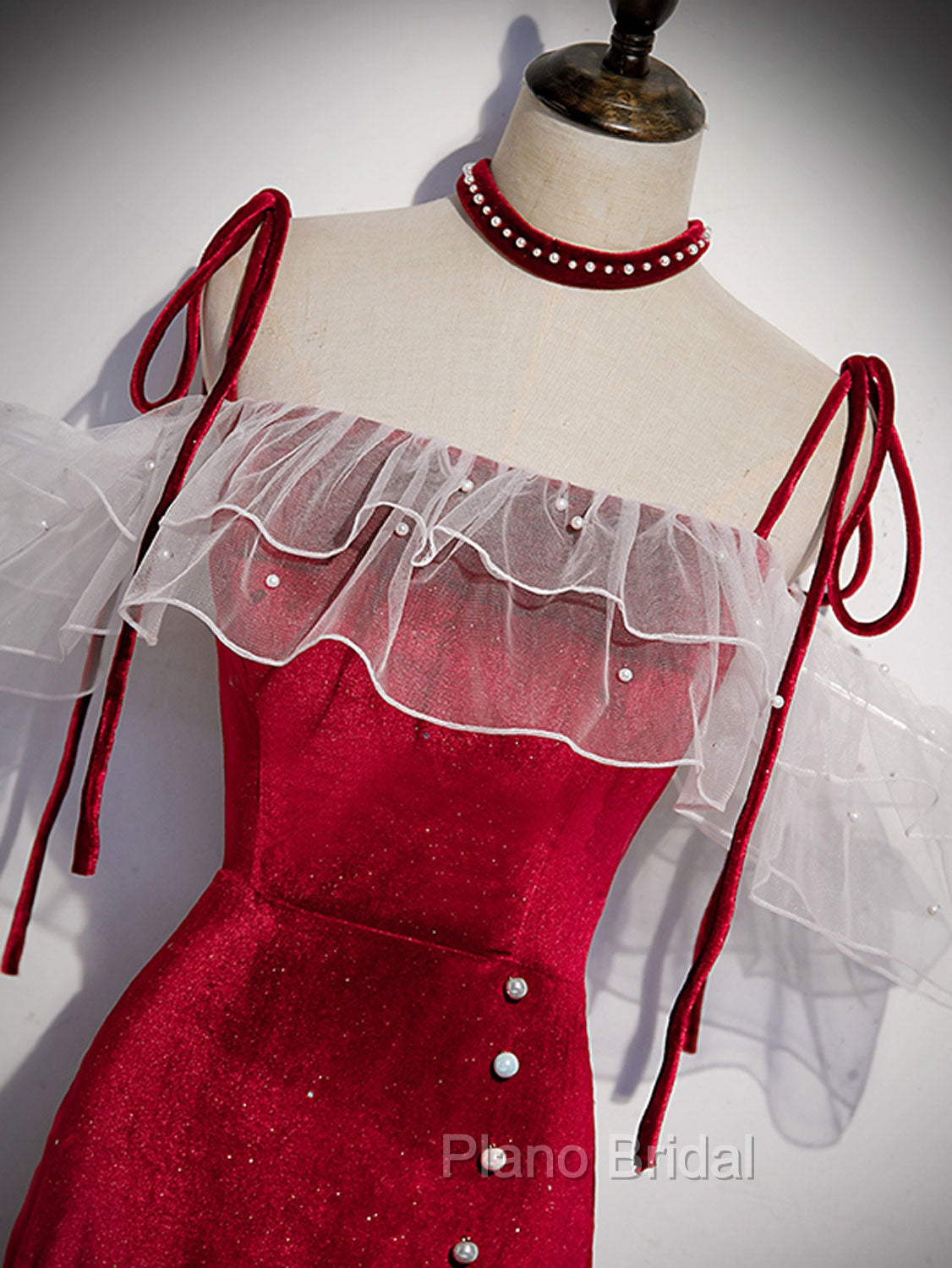 Burgundy Mermaid Long Formal Prom Dresses, Velvet Long Formal Dresses