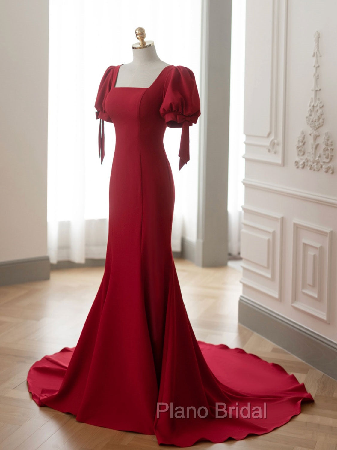 Burgundy Mermaid Long Formal Prom Dresses, Burgundy Formal Dresses Main image