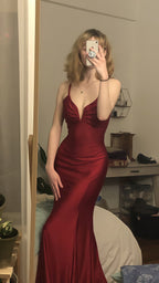 Burgundy Mermaid Long Formal Prom Formal Evening Dresses