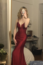 Burgundy Mermaid Long Formal Prom Formal Evening Dresses