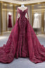 Burgundy Mermaid Long Sleeve Handwork Beading Formal Prom Dresses