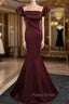 Burgundy Mermaid Off the Shoulder Pleats Formal Prom Dresses
