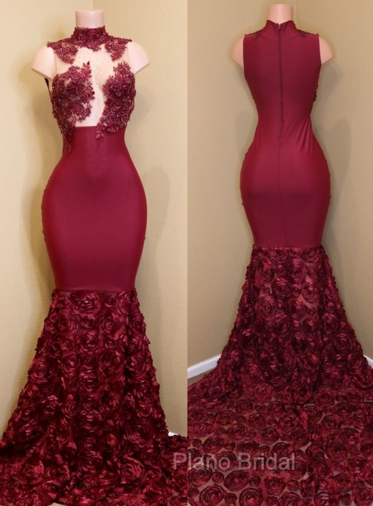 Burgundy mermaid Formal Prom Dresses, long evening gowns