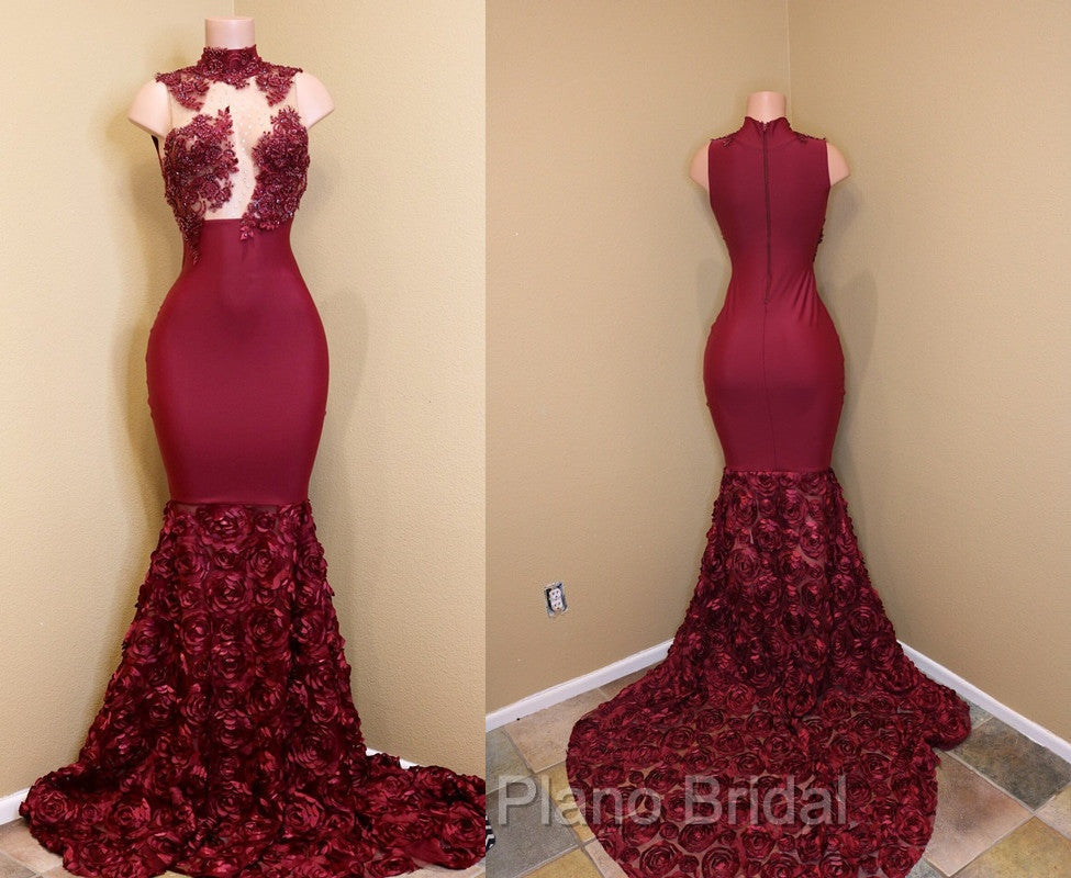 Burgundy mermaid Formal Prom Dresses, long evening gowns
