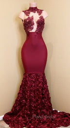 Burgundy mermaid Formal Prom Dresses, long evening gowns
