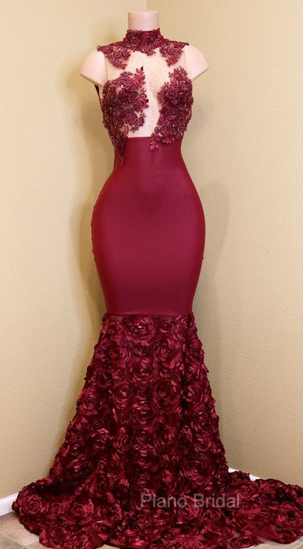 Burgundy mermaid Formal Prom Dresses, long evening gowns
