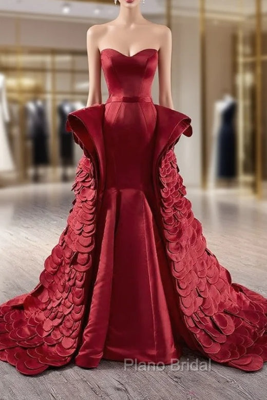 Burgundy Mermaid Satin Sweetheart Formal Prom Dresses Main image