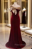 Burgundy Mermaid Sequins Off the Shoulder Formal Prom Dresses