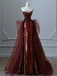 Burgundy Mermaid Sequins Tulle Strapless Formal Prom Dresses