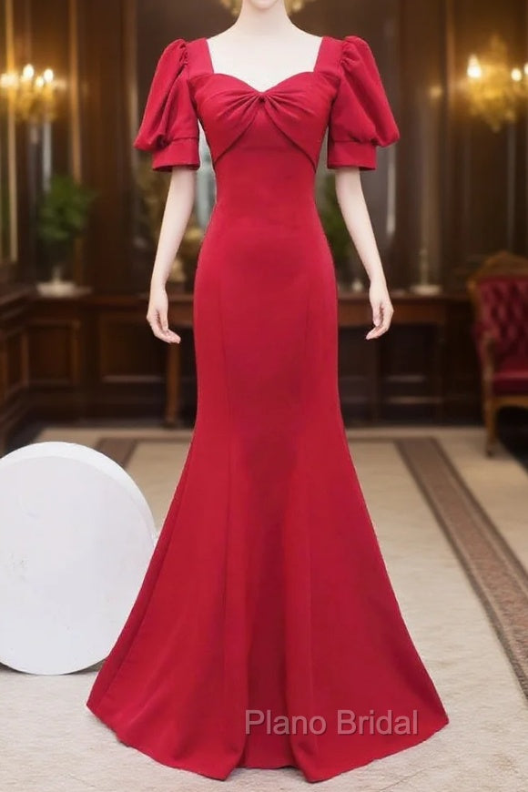 Burgundy Mermaid Short Sleeve Formal Prom Dresses Main image