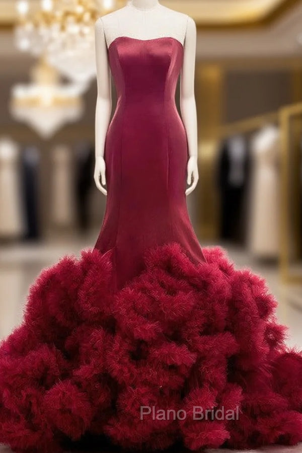 Burgundy Mermaid Sweetheart Floor Length Wedding Dresses Main image