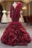 Burgundy Mermaid Tulle Beading Formal Prom Dresses