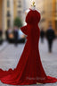 Burgundy Mermaid Velvet Halter Bow Formal Prom Dresses