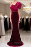 Burgundy Mermaid Velvet Spaghetti Straps Formal Prom Dresses