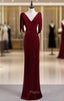 Burgundy Mermaid Velvet V-neck Formal Prom Dresses