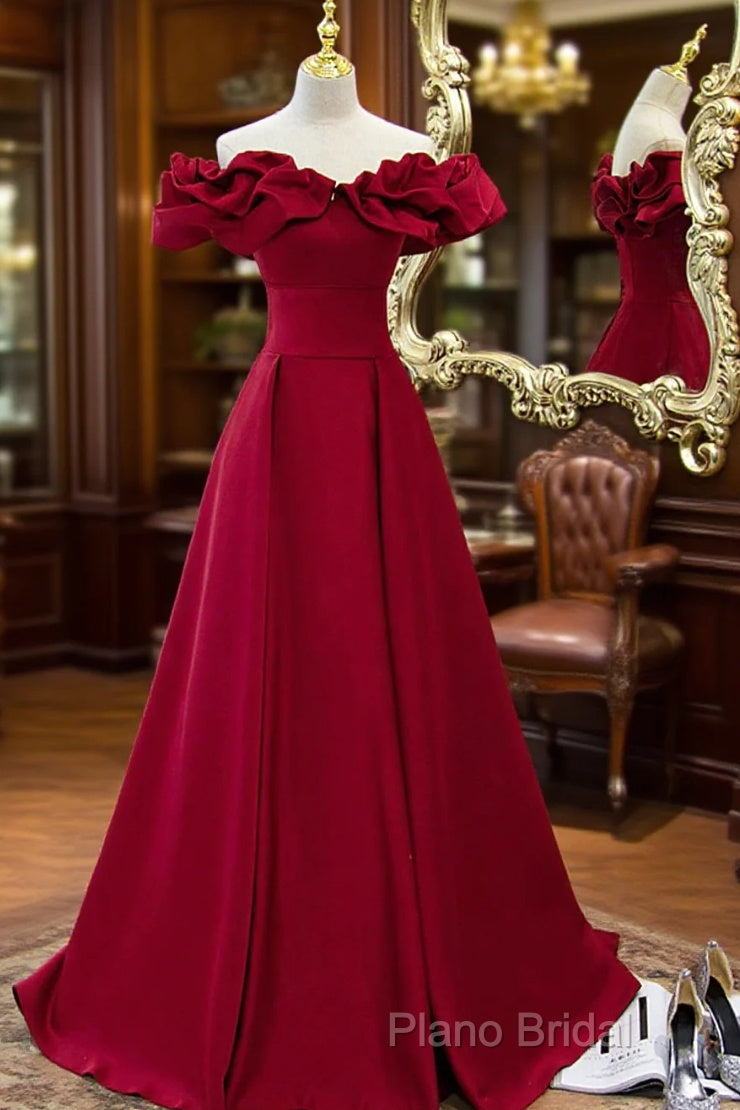 Burgundy Off Shoulder Long A Line Formal Prom Dresses Formal Dresses Main image