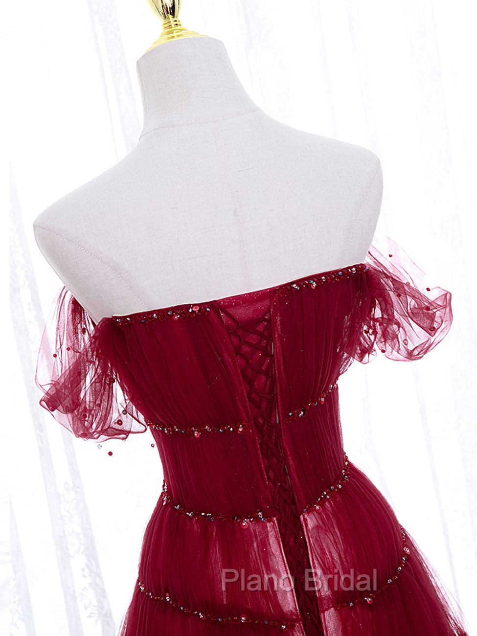 Burgundy Off Shoulder Long Formal Prom Dresses, Burgundy Formal Dresses with Beading Sequin
