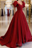 Burgundy off shoulder satin long Formal Prom dress, burgundy evening dress