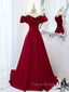 Burgundy Off Shoulder Satin Long Formal Prom Dresses, Burgundy Formal Evening Dresses