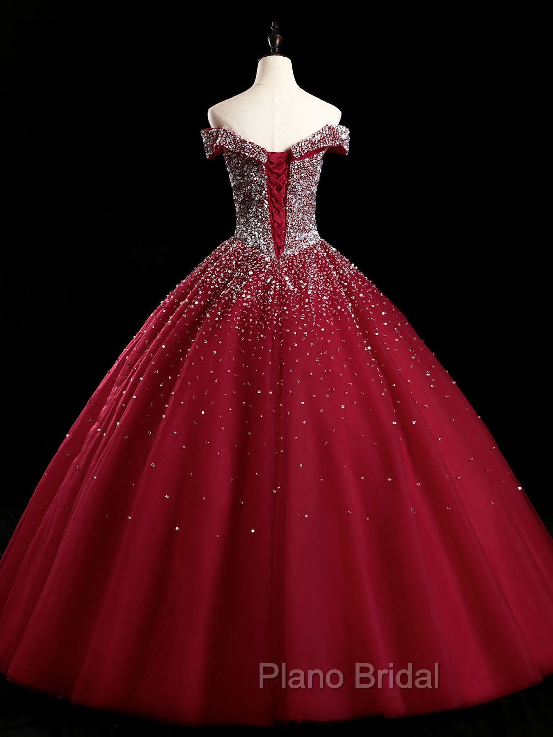 Burgundy Off Shoulder Tulle Sequin Long Formal Prom Dresses, Burgundy Sweet 16 Dresses