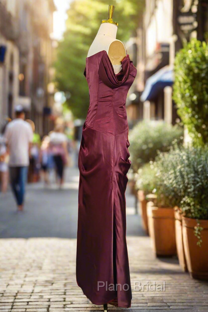 Burgundy Off The Shoulder Formal Prom Dresses Simple Satin Formal Dresses Secondary image