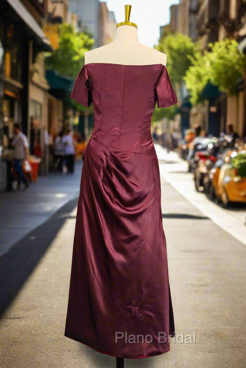 Burgundy Off The Shoulder Formal Prom Dresses Simple Satin Formal Dresses