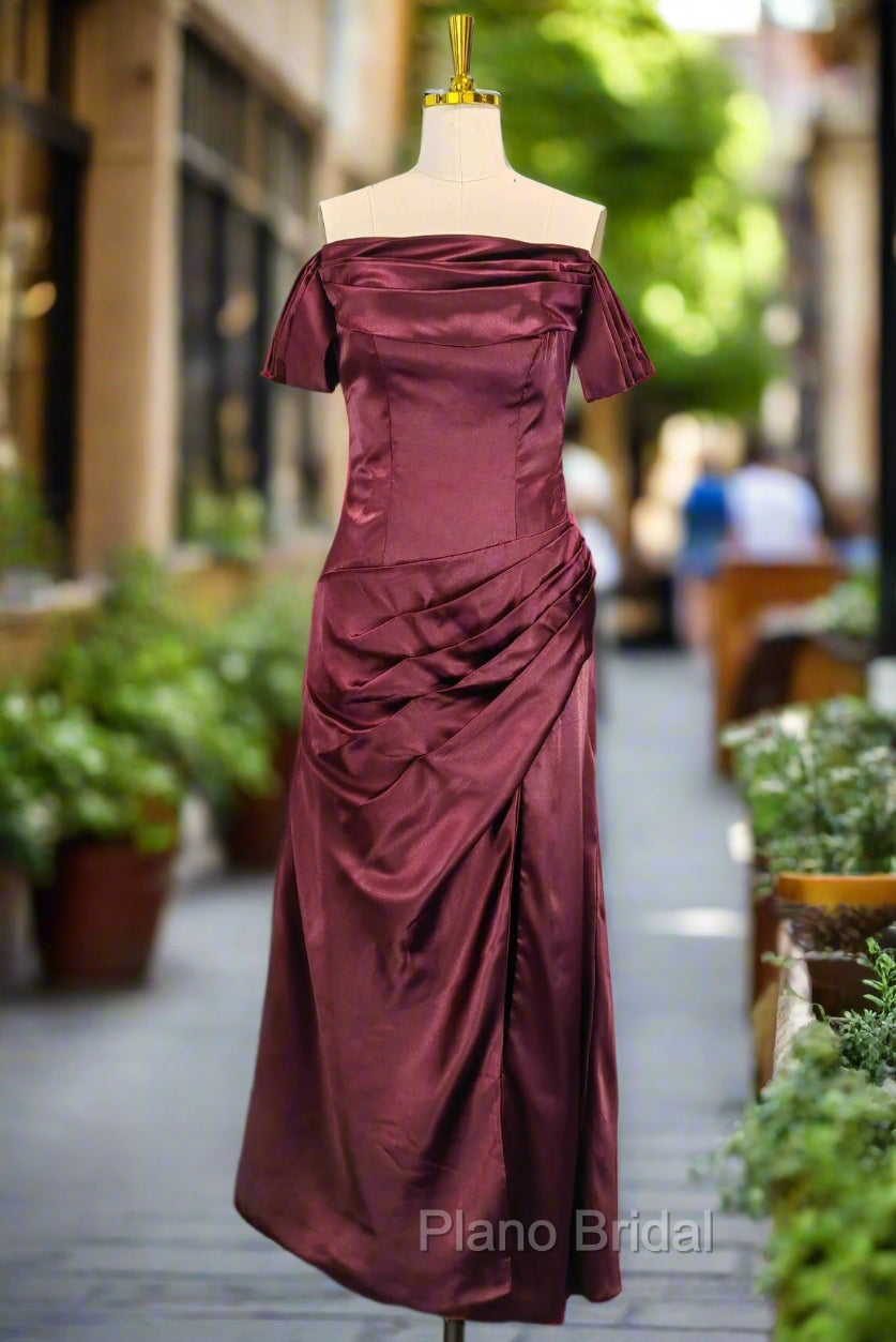 Burgundy Off The Shoulder Formal Prom Dresses Simple Satin Formal Dresses