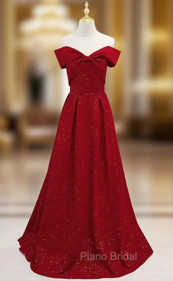 Burgundy Off the Shoulder Sleeveless Formal Prom Dresses Main image