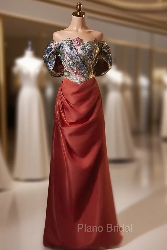 Burgundy Pleats Off the Shoulder Formal Prom Dresses Main image