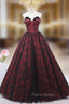 Burgundy Print Strapless Formal Prom Dresses