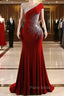 Burgundy Formal Prom Dresses Bodycon Velvet Long Formal Dresses with Embroidered Beadings
