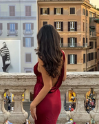 Burgundy Formal Prom Dresses Deep V Neck Formal Evening Dresses