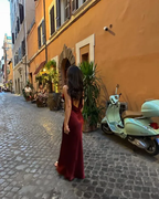 Burgundy Formal Prom Dresses Deep V Neck Formal Evening Dresses