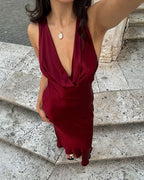 Burgundy Formal Prom Dresses Deep V Neck Formal Evening Dresses