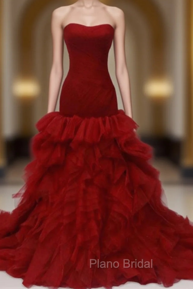 Burgundy Formal Prom Dresses Strapless Formal Prom Dresses Main image