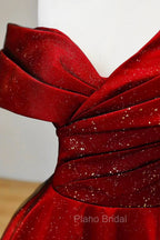 Burgundy Satin And Black Tulle Long Formal Prom Dresses, Beautiful A-Line Party Dresses